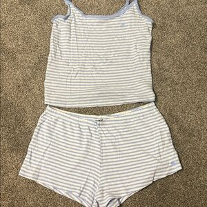 PINK Victoria's Secret Light Blue and White Striped Pajama Set